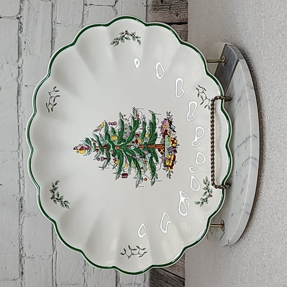 Spode Christmas Tree Mint Vintage Collectible Large Scallop/Fluted Oval Platter